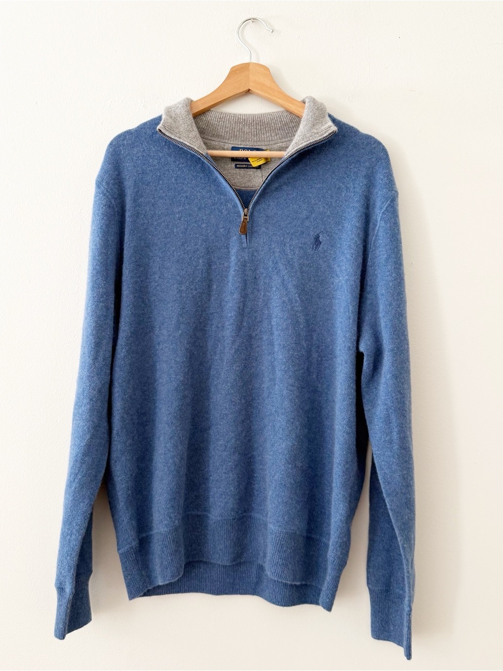 NWT $368 POLO RALPH LAUREN  Men's Washable Cashmere Half Zip L Large Sweater. Bl